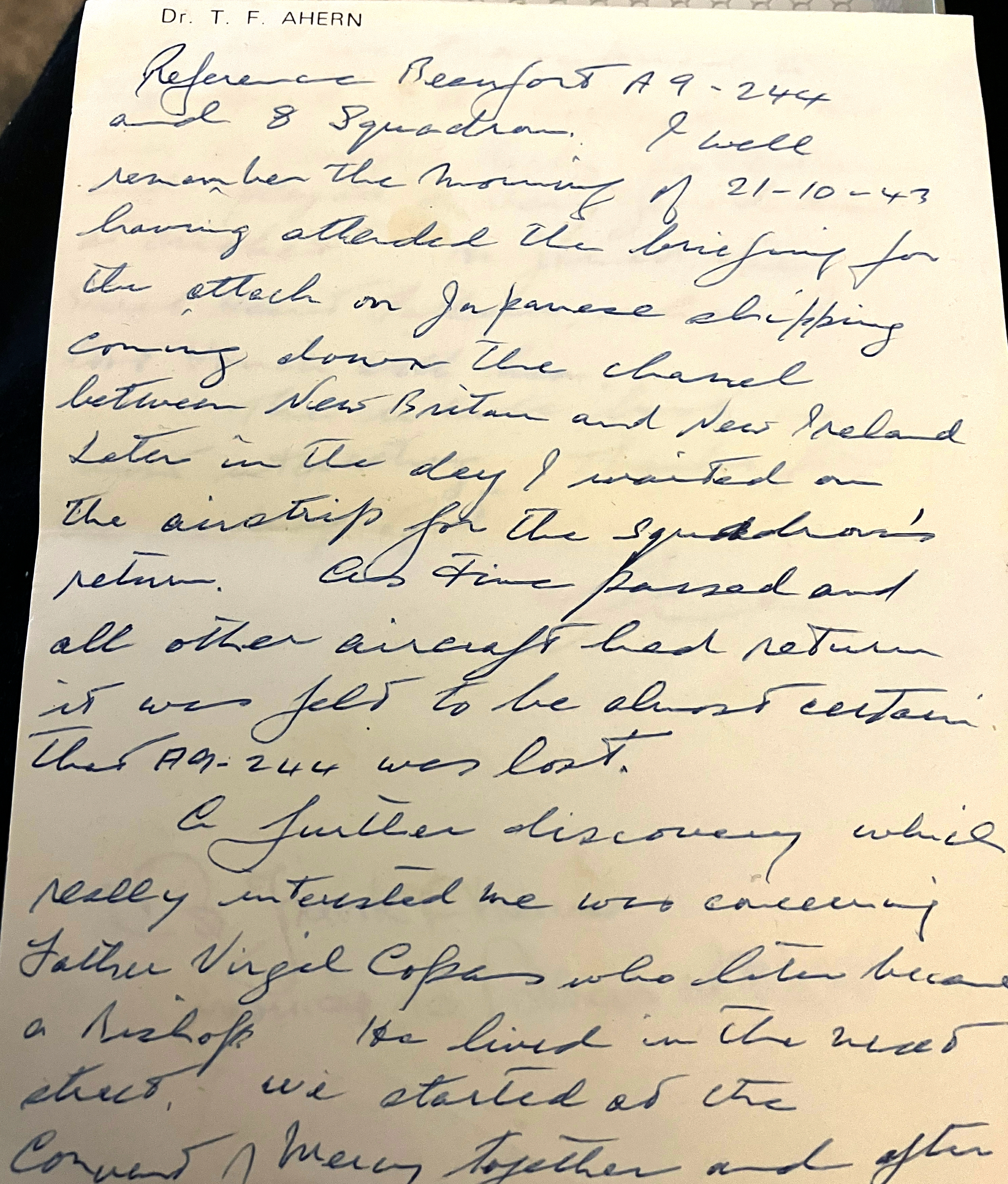 Note from T.F. Ahern